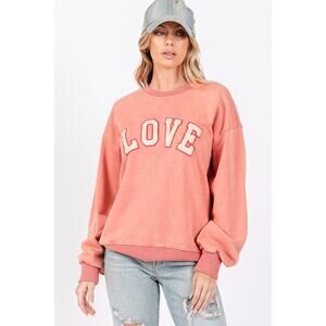SAGE + FIG Peach LOVE Applique Drop Shoulder Sweatshirt Heart Valentine NEW